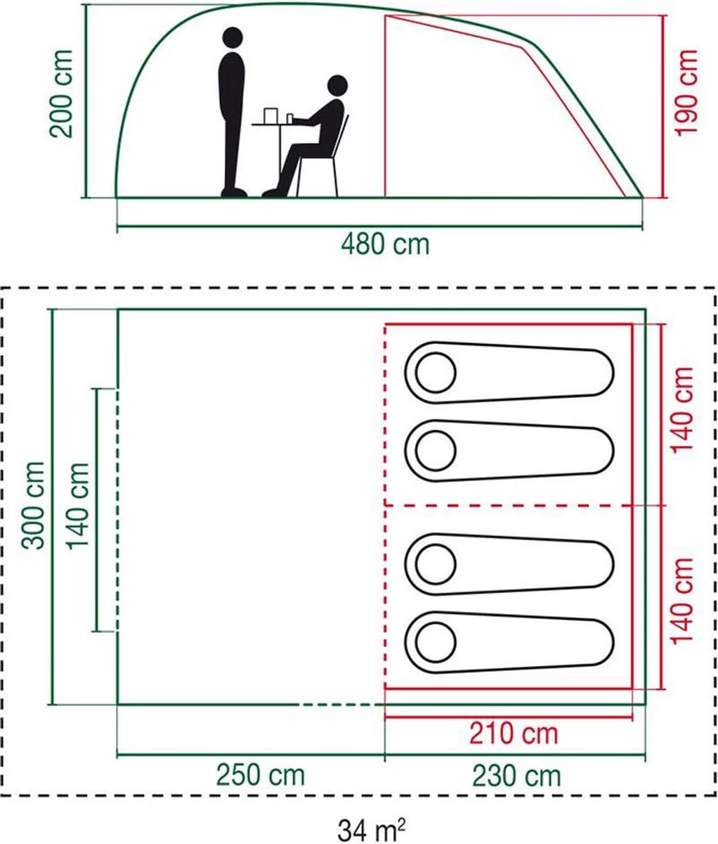 Coleman Vespucci 4 Tunneltent - Familietent - 4-Persoons - Groen - Afbeelding 6