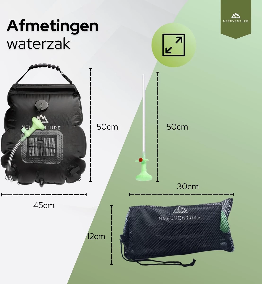 Needventure Solar Douche - Camping Douchezak - Buiten Douche - Tuindouche - Inclusief Thermometer - Waterzak Met Douchekop - 20L - Zwart - Afbeelding 7