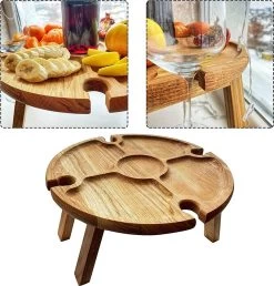Merkloos Opvouwbare Draagbare Picknicktafel, Outdoor Opvouwbare Lichtgewicht Kampeertafel 30,5 Cm Kleine Houten Wijnpicknicktafel Voor Feest, Strand, Tuin, Camping, Barbecue, Reizen