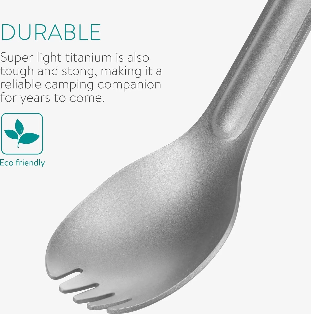 Navaris 2x Spork Met Extra Lange Handgreep - Set Van 2 - Campingbestek Van Titanium - Bestek Voor Onderweg - Lichtgewicht - Inclusief Bewaarzakje - Afbeelding 3