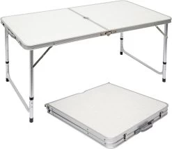 Aluminium Kampeertafel 120x60cm - Campingtafel Inklapbaar - 3-voudig Verstelbare Vouwtafel Grijs