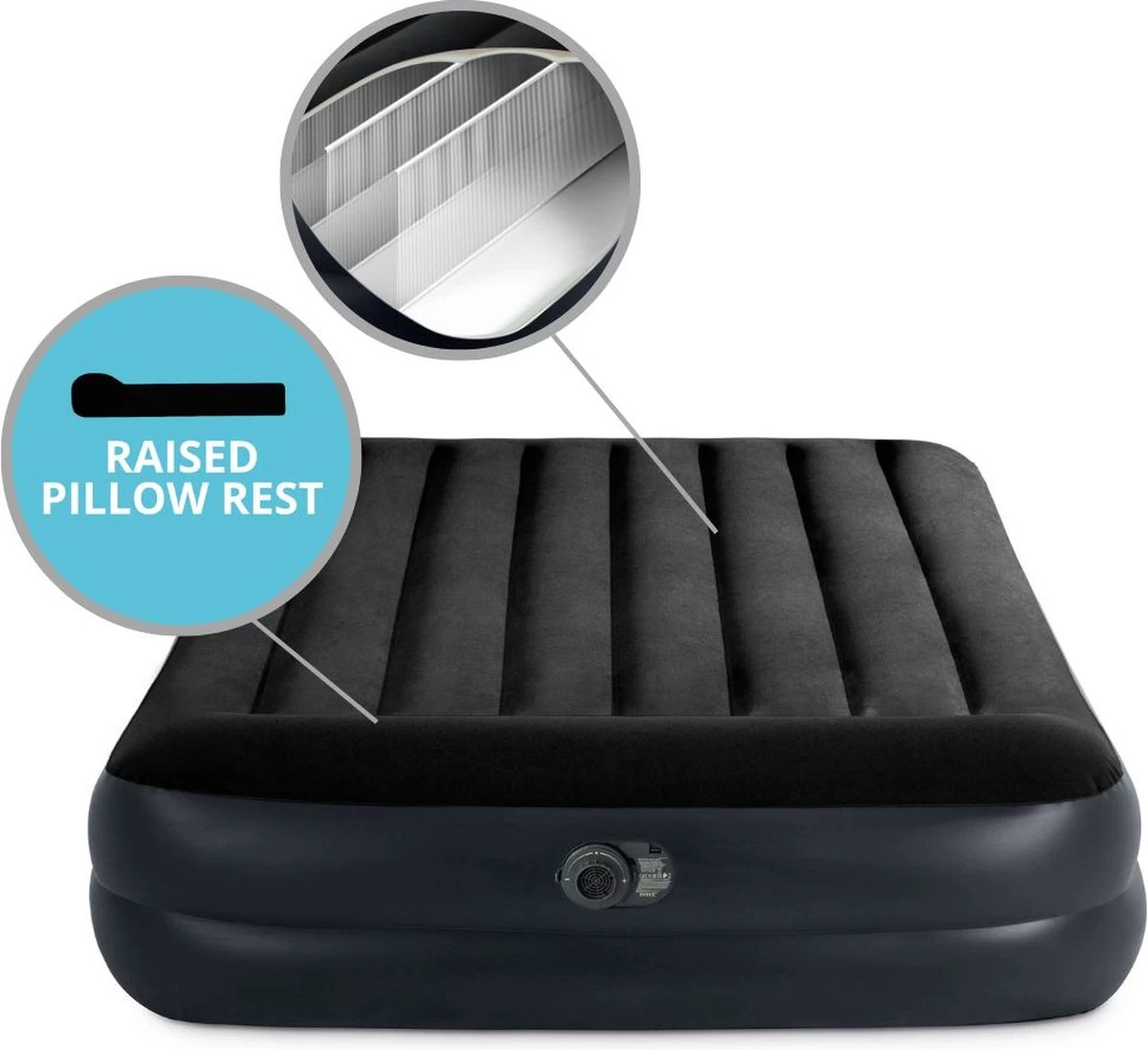 Intex Luchtbed - 2-Persoons - 152 X 203 X 42 Cm - Blauw - Met Pomp + Hoeslaken Wit + Reparatieset - Afbeelding 4