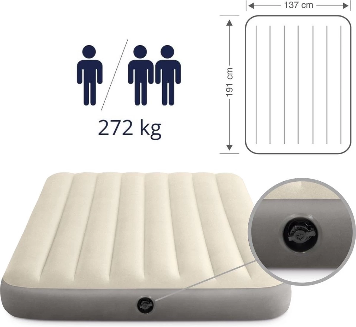 Intex Luchtbedset Intex Luchtbed - Twijfelaar - 137 X 191 X 25 Cm - Beige + Intex Elektrische Pomp - 650 Liter/min + Hoeslaken Zwart + Reparatieset - Afbeelding 5