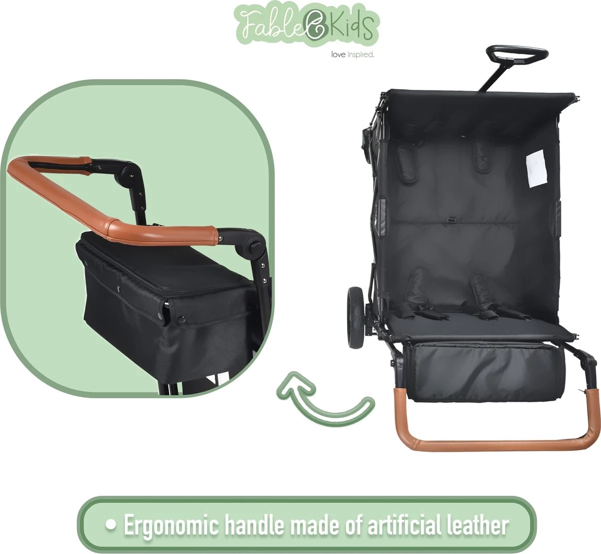 FableKids LEO X4Lite Opvouwbare Handkar Met Dak Onyx Zwart - Afbeelding 2