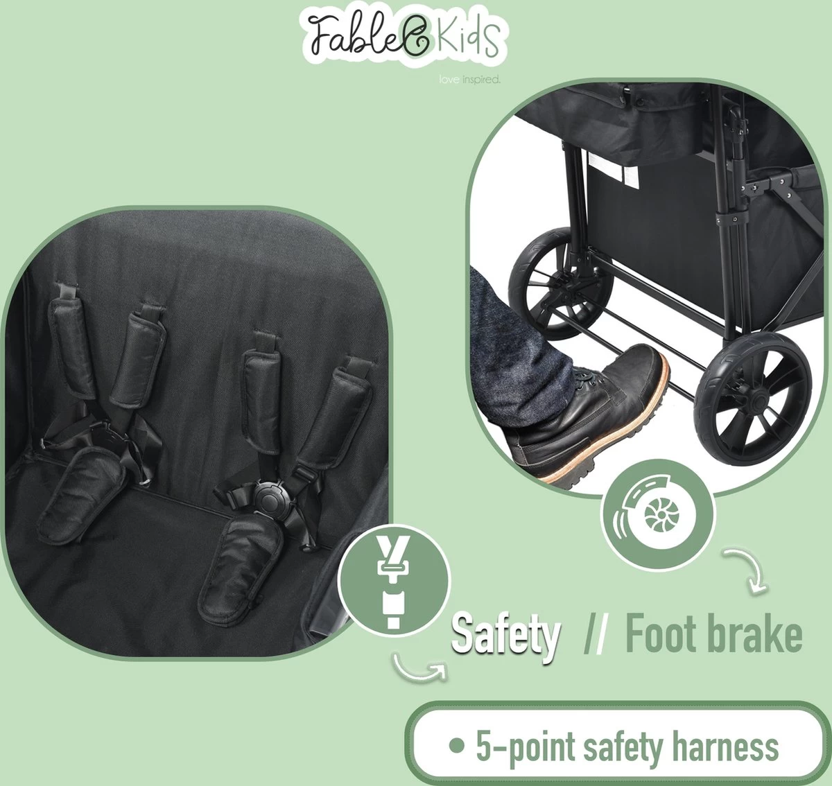 FableKids LEO X4Lite Opvouwbare Handkar Met Dak Onyx Zwart - Afbeelding 9