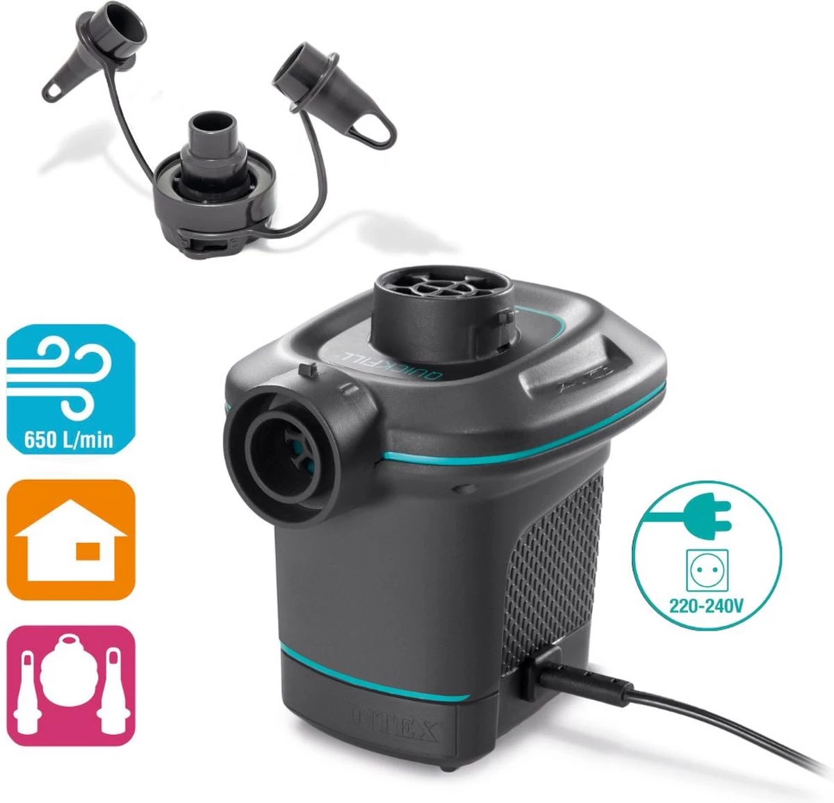 Intex Luchtbedset Intex Luchtbed - Twijfelaar - 137 X 191 X 25 Cm - Beige + Intex Elektrische Pomp - 650 Liter/min + Hoeslaken Zwart + Reparatieset - Afbeelding 3