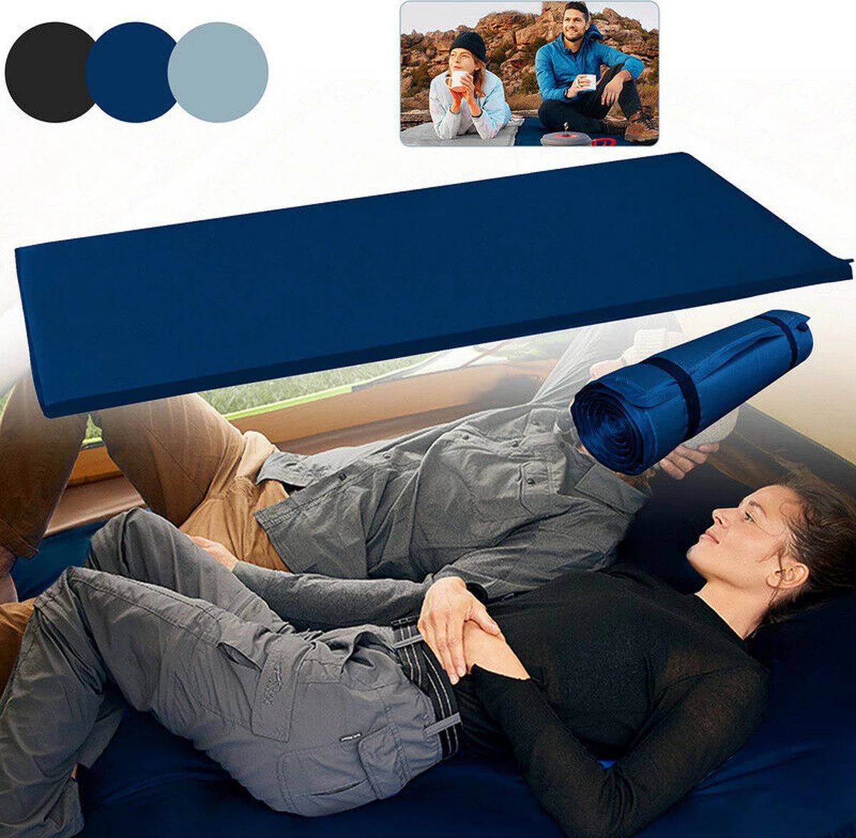 HikeMeister- Slaapmat - 200x 66 X 10 Cm - Zelfopblazend - 1 Persoons - Blauw - Afbeelding 4