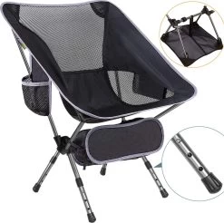 Smartpeas Campingstoel Van Stevig 600D Polyester En Aluminium - Lichtgewicht En Opvouwbaar - Camping Gadget Inclusief Zijzakken +Plus: Strandmat & Draagtas