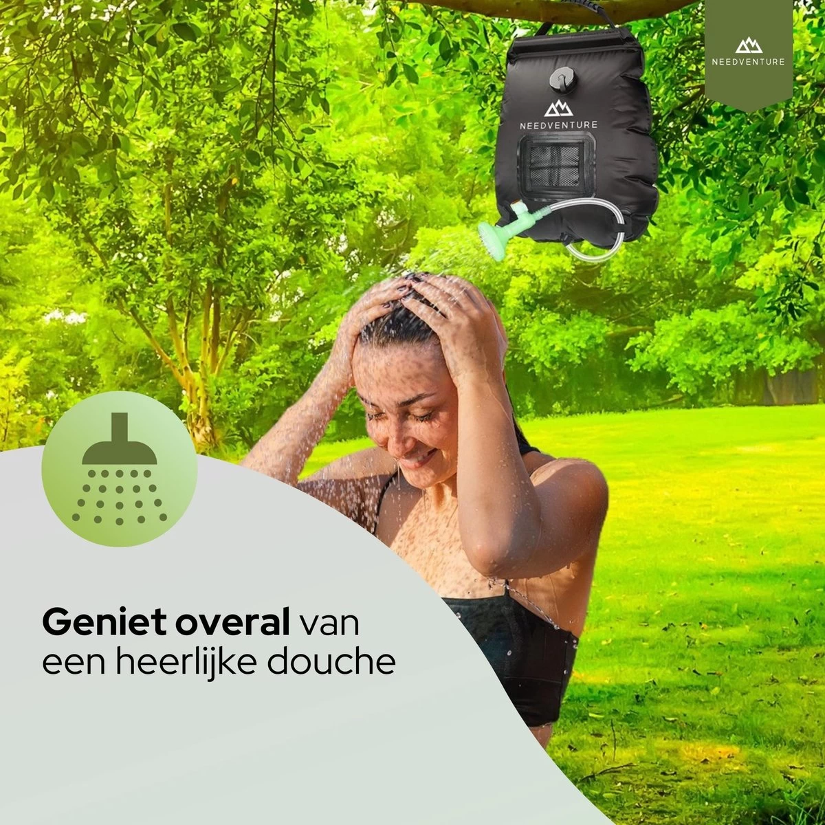 Needventure Solar Douche - Camping Douchezak - Buiten Douche - Tuindouche - Inclusief Thermometer - Waterzak Met Douchekop - 20L - Zwart - Afbeelding 9