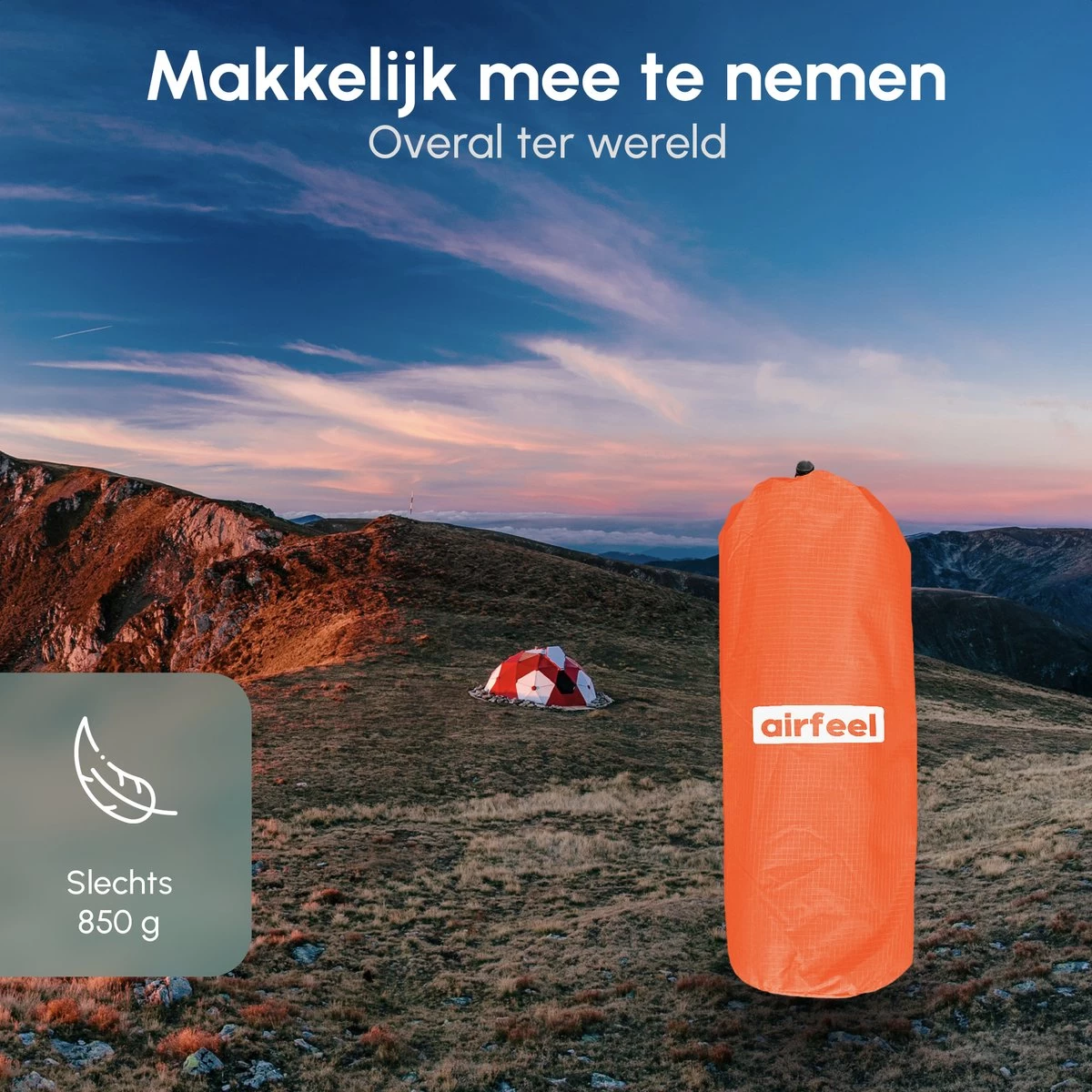 AirFeel Lichtgewicht Opsblaasbaar Slaapmatje - Ingebouwde Pomp En Kussen - 196 X 60 X 6 Cm - Orange - Afbeelding 6