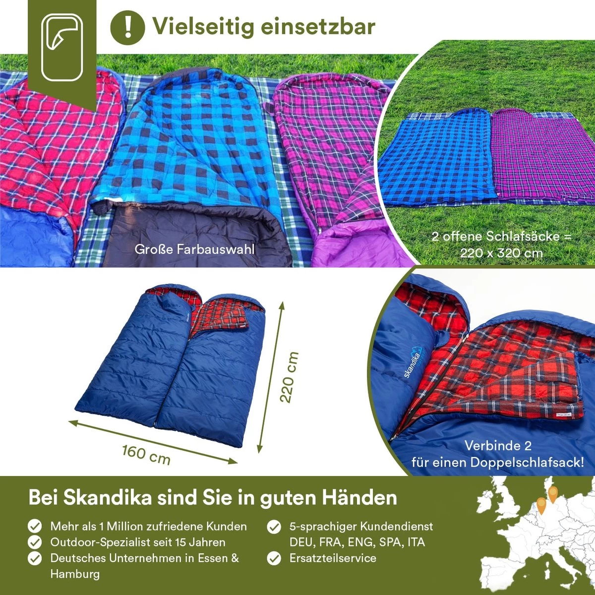 Skandika Dundee Flannel-R Slaapzak – Slaapzakken – Slaapzakken Volwassen - Maat M – Unisex - Katoen, Luxe Kwaliteit, Dubbele Slaapzak, 3 Seizoenen, Tot -20°C - 220 X 80 Cm - Outdoor Kampeerslaapzak – Ritssluiting Rechts - Grijs/geel - Afbeelding 6