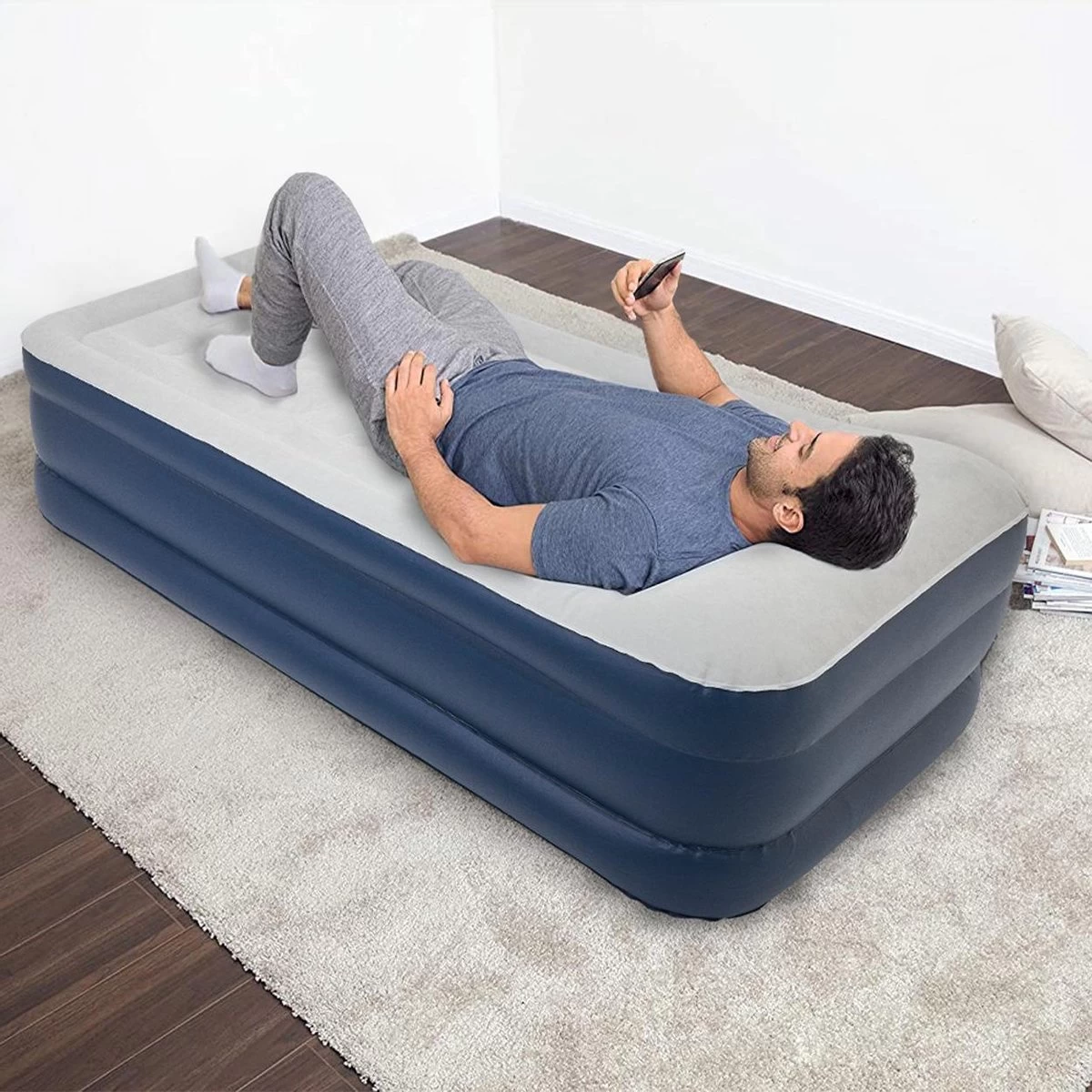 LifeGoods Luchtbed - 1 Persoons - Met Ingebouwde Pomp - Incl. Draagtas En Reparatiekit - Afbeelding 7