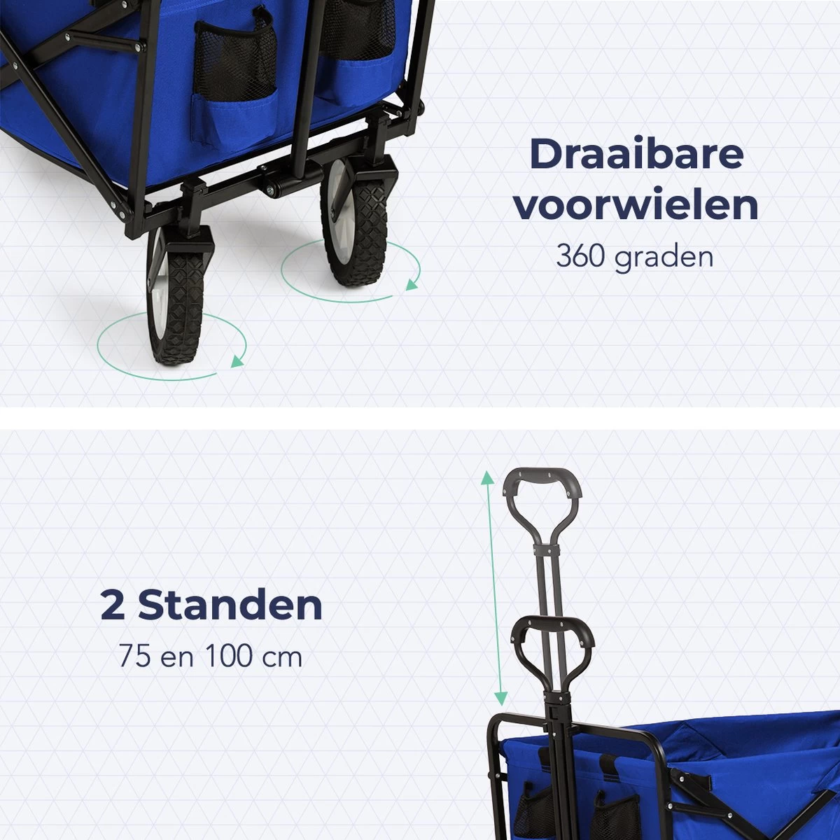 LifeGoods Bolderkar - Opvouwbaar - Draaibare Wielen - 2 Standen - 70KG Draagkracht - Blauw - Afbeelding 4