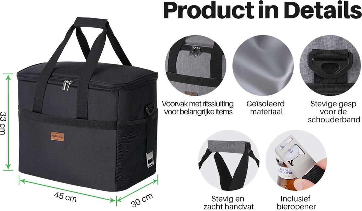 Packaway 4 Laags Geïsoleerde Koeltas - Lunchtas 40 Liter - Zwart - Afbeelding 16