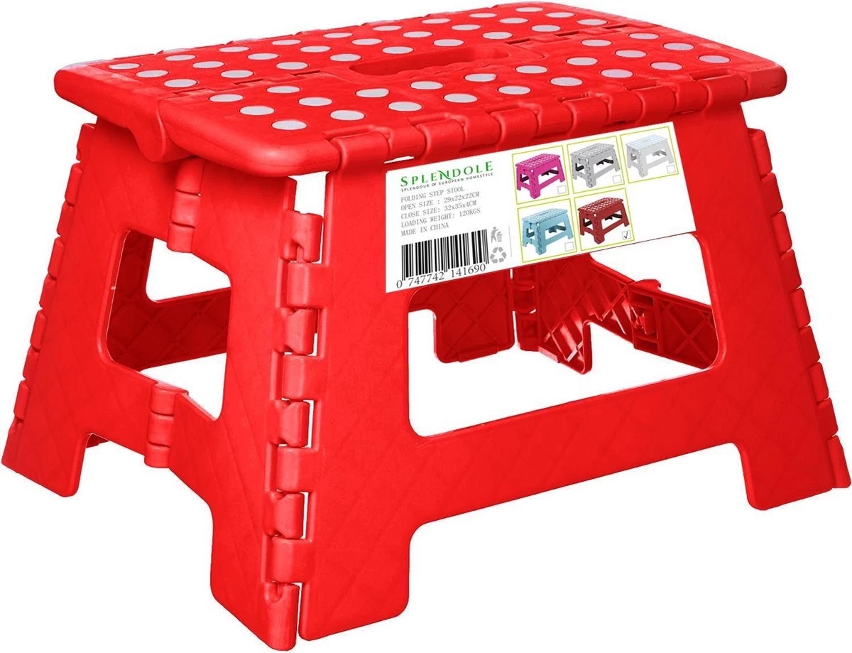 Splendole Opstapje Inklapbaar Caravanopstapje - Opvouwbaar - 100 Kg - Rode Krukje