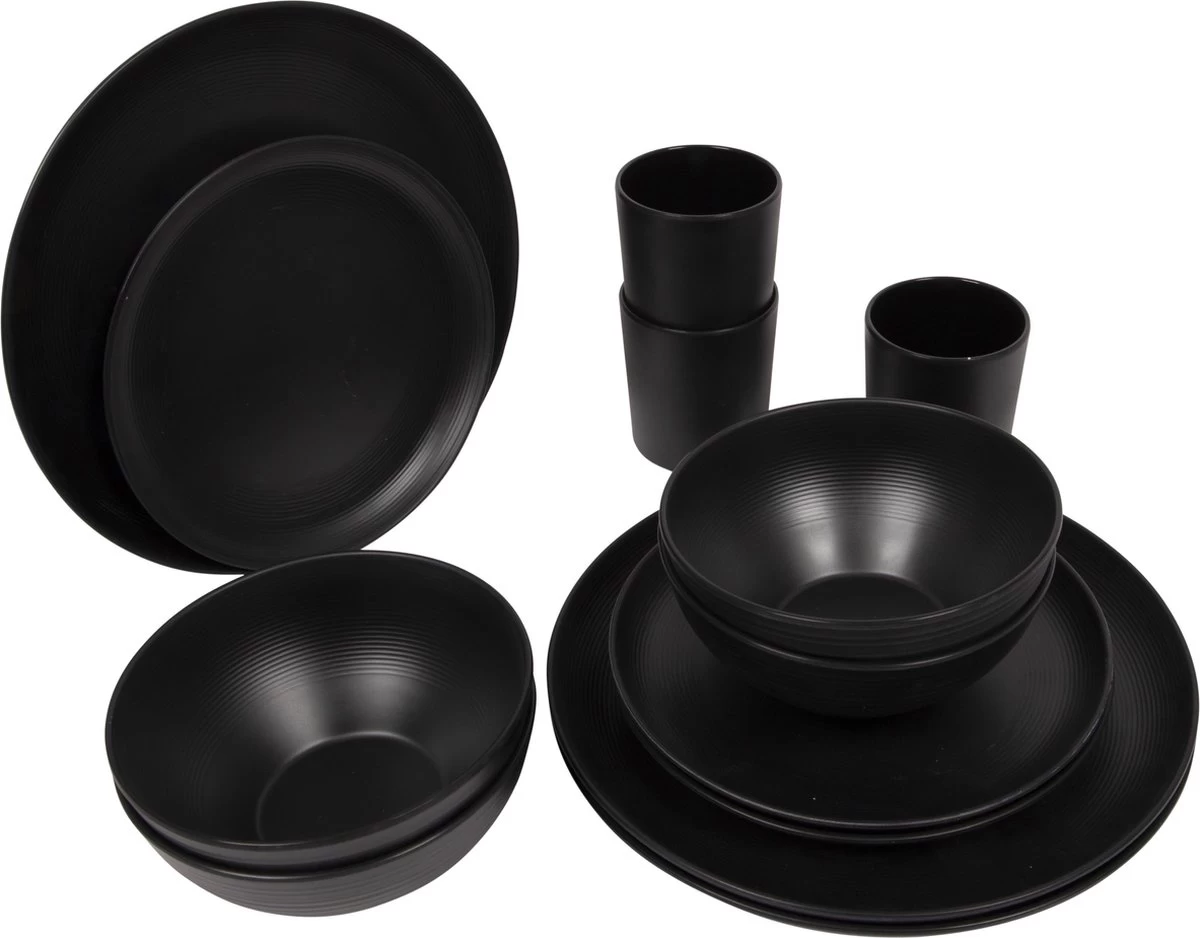 Bo-Camp Industrial - Servies - Orville - Campingbord - 16-delig - Mat Zwart - Afbeelding 6