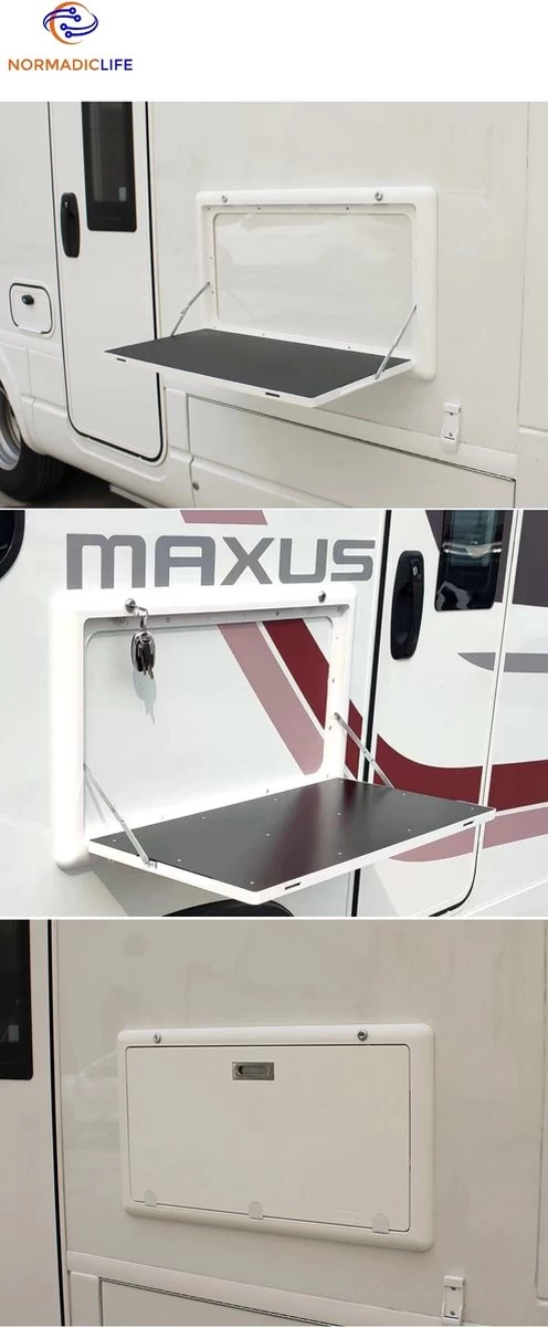 Merkloos NormadicLife® - Outdoor – Opklapbare Tafel - Eettafel – Tafel Voor Buitenkeuken - Caravan – Camper – Picknicktafel - Ingebouwd Ledlicht – Wit - Afbeelding 3