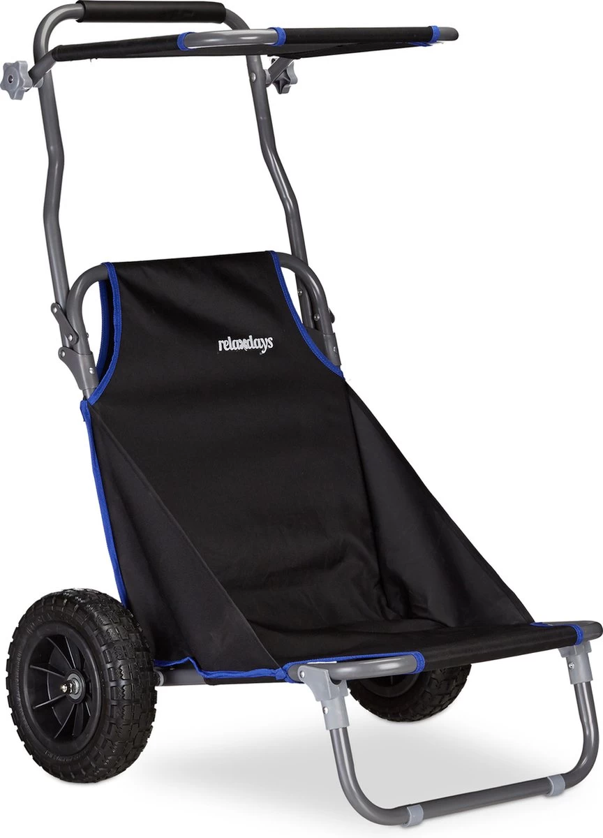 Relaxdays Strandkar Opvouwbaar - Strandstoel Met Zonnedak - Strand Stoel Op Wielen - Afbeelding 8